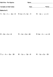 Solving Equations with Variables on Both Sides - MathVine.com