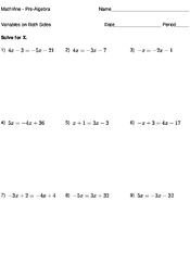 Solving Equations With Variables On Both Sides - Mathvine.com