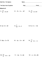 Two Step Linear Equations Mathvine Com